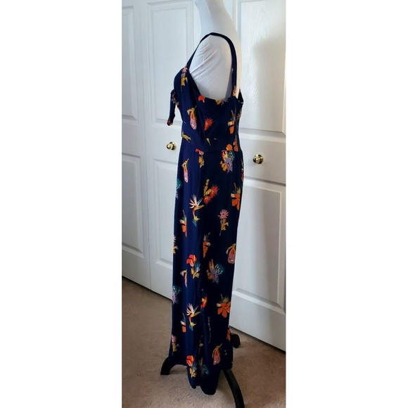 Madewell Womens Sz 12 Tie-Front Culotte Blue Floral Jumpsuit Zip Close EUC - Picture 2 of 7